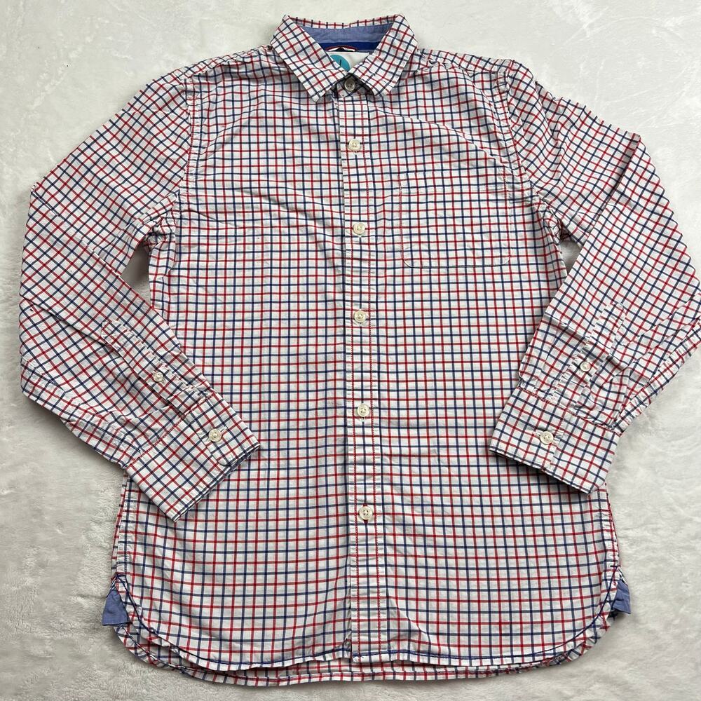 Boden Youth Boy’s plaid button down dress shirt size 11-12 red white blue